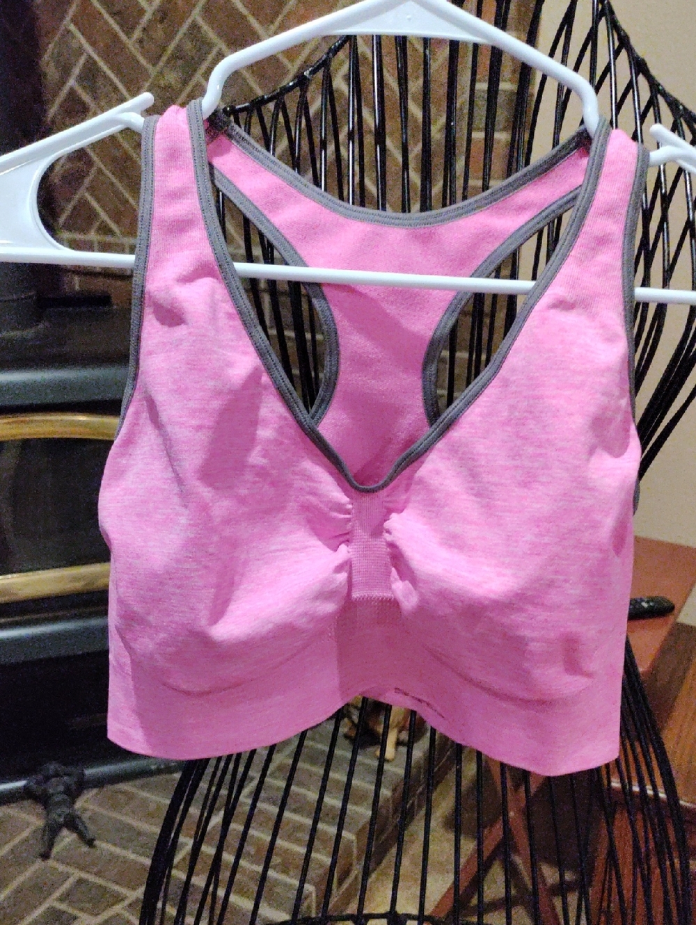 💥 5/ $15 💥 Pink Racerback Sports Bra with Gray Trim